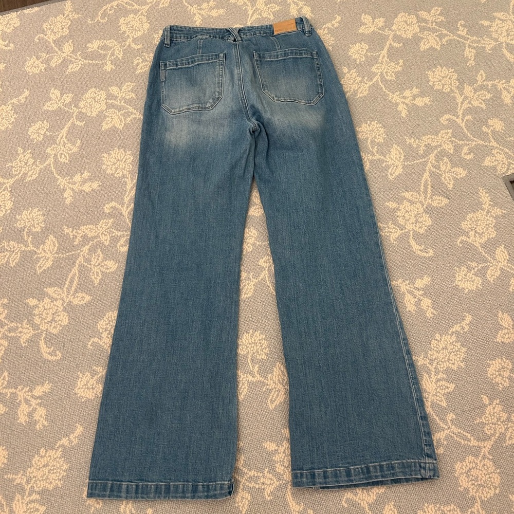 PAIGE Wide-Leg Jeans in Medium Blue Denim